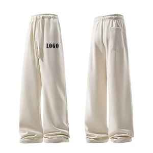 Pantalones Deportivos de Algodón Beige para Hombre, Cintura Elástica con Cordón, Corte Holgado Informal, Bolsillos Laterales, Ropa de Otoño - Product Image 1