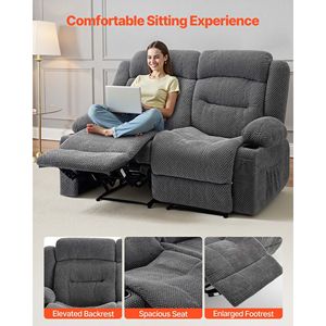 Soft Corduroy Loveseat Recliner Sofa with Manual Reclining <b>Heating</b> Massage <b>USB</b> Ports Cup Holder Product Category Recliners - Product Image 6