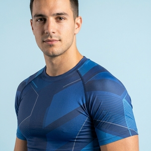 OEM Men Short Sleeve Compression Shirt Custom Print Gym Fitness Tight Fit Bodybuilding Training Athletic Base Layer Activewear - Product Image 3