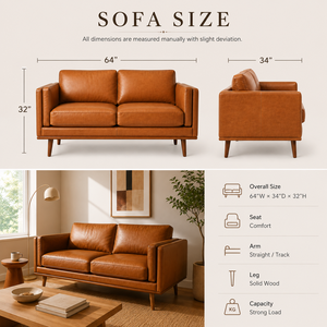 Mid-Century Modern Style Genuine Leather <b>Sofa</b> Premium Upholstered Couch for Living Room Entertainment Area Apartment in Camel - Product Image 2