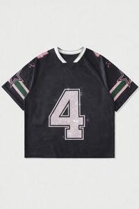 Maillot de football américain personnalisé rose et noir avec strass pour femme, coupe oversize, manches courtes, style streetwear Y2K, brillant, vente en gros OEM - Product Image 5