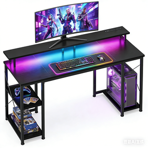 Scrivania da Gaming 48 Pollici con Luci LED, Prese di Corrente, Supporto Monitor, Ripiani Portaoggetti, Supporto CPU e Portabicchieri per Casa e Ufficio - Product Image 1