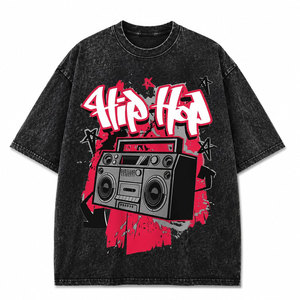 Camiseta Oversize de Hip Hop para Hombre, Manga Corta, Cuello Redondo, Algodón, Diseño Estampado de Auriculares Boombox, Estilo Casual - Product Image 2