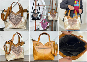 Sac fourre-tout en cuir repoussé style occidental fait main avec fourrure de vache, nouveau design de luxe en forme de cœur, sacs à bandoulière pour femmes 2026 - Product Image 3