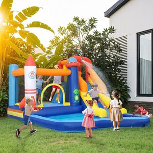 Struttura Gonfiabile 5 in 1 per Divertimento Acquatico con Scivolo, Piscina, Trampolino, Parete da Arrampicata e Cannone, con Soffiatore da 550W - Product Image 2