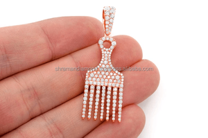 Collares con colgante de oro macizo de 10K con diamante cultivado en laboratorio, diseño minimalista personalizado, estilo único para mujer y niña, con dije de peineta para el cabello - Product Image 5