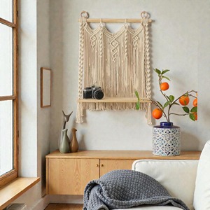 Étagère murale en macramé et bois pour une décoration intérieure élégante, chambre, salon et solution de rangement et d'exposition bohème. - Product Image 4