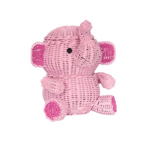 Decorative Pink <b>Elephant</b> Rattan Storage <b>Basket</b> with Cover Classroom Book Organizer Kids Toy Chest <b>Nursery</b> <b>Laundry</b> Bin - Product Image 6