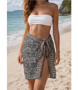 Elegant Handmade Cotton Sarong Pareo Scarf Wooden Block Print Leaf Pattern Lightweight Wholesale Beachwear for Women - Product Image 1