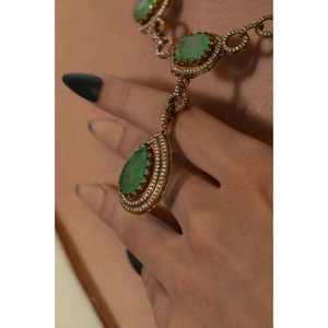 Bijoux de mariée indiens faits à la main, collier choker et boucles d'oreilles en Kundan vert, plaqué rhodium avec pierres précieuses vertes - Product Image 5