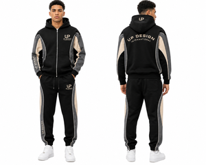 Premium Men's Black Hoodie Tracksuit Set Custom Streetwear Zip Up Jacket Jogger Pants Sportswear Casual Training Outfit Fashion - Product Image 1