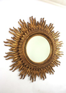Round Gold Sunburst Wall Mirror With Wooden Frame Traditional Decorative Design - Product Image 2
