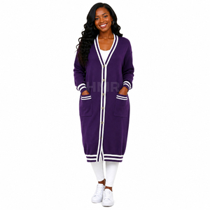Pull en tricot jacquard acrylique HMR Sisterhood Sorority avec logo, manches longues, patch brodé, uniforme, cardigan de style universitaire - Product Image 1