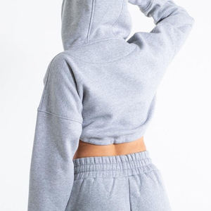 Hoodie court personnalisé à épaules tombantes pour femme, à manches longues, pour l'hiver, avec cordon de serrage, vente en gros - Product Image 2