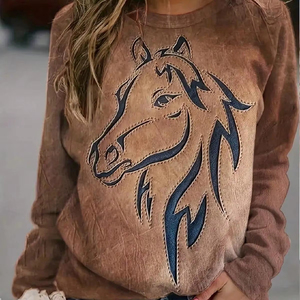 Women <b>Hoodies</b> Professional New Quality 2026 Women's Casual Elegant Spring and Autumn Edition <b>Horse</b> Pattern Solid Color Round - Product Image 3
