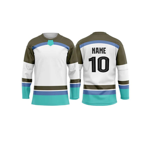Maillots de hockey sur glace personnalisés, design OEM, impression par sublimation, vêtements d'équipe, meilleur prix, fabrication sur mesure, tissu respirant, 100% polyester, respectueux de l'environnement - Product Image 3
