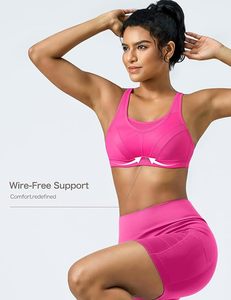 Women's <b>Pink</b> Racerback Sports Bra Scoop Neck Medium Support Breathable Mesh Fitness Workout Yoga Top Seamless Solid Style - Product Image 4
