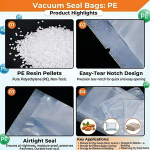 Rouleau de sacs sous vide en PE de qualité alimentaire, transparent, gaufré, résistant à l'humidité, thermoscellable, largeur personnalisée pour l'emballage des aliments secs - Product Image 4