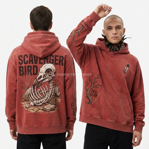 Sudadera con capucha y cremallera con estampado de máscara de terror Camp Dead End, 400GSM, gris claro, estilo desgastado, inspirada en películas de slasher, para hombre, estilo streetwear. - Product Image 3
