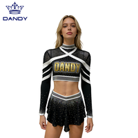 Tenue de cheerleading unique en spandex, style compétition pour femmes, manches courtes, ensembles avec cristaux, jupes de danse