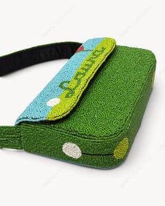 Sac à bandoulière de golf perlé fait main Vert Bleu Motif terrain de golf Drapeau Balle Design Sac de soirée pour femme Fabricant Grossiste - Product Image 3