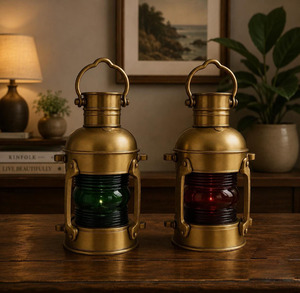 Lanterne Nautique en Laiton ARBAN INDUSTRIES, Lampe à Huile Vintage pour Bateau, Plaqué Or, Lumière Marine, Verre Rouge et Vert pour la Décoration de la Maison et de l'Hôtel - Product Image 2