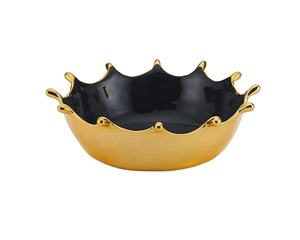 Bol mélangeur pour salade, petits bols en métal, Design de couronne or avec intérieur noir, décoration intérieure nordique - Product Image 1