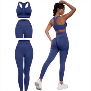 Women's Yoga Set Racerback Crop Top High Waist Leggings Solid Color Spandex Polyester Four-Way Stretch Seamless Full Length - Product Image 1