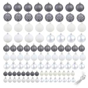 Ensemble de 100 boules et décorations de Noël blanches et grises, petites et moyennes, en plastique, pour décorations festives - Product Image 2