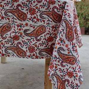 Printed Cotton <b>Tablecloth</b> <b>Square</b> Floral Pattern Traditional Chinese Style Outdoor Use Washable Handmade from India - Product Image 3