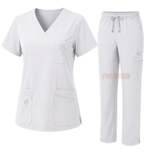 Ensemble de blouses médicales personnalisées en mélange de coton, haut à col en V, pantalon à taille élastique, uniforme de soins de santé, fournisseur en gros de marques privées - Product Image 4