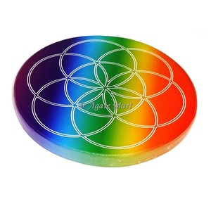 Dessous de verre en agate de conception unique Yantra Metatron gravé arc-en-ciel sélénite Chakra Feng Shui Love pour la décoration intérieure sculptée - Product Image 6