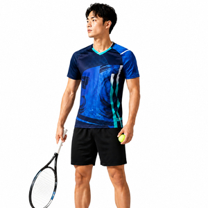 Conjunto de Camiseta y Pantalones Cortos Deportivos Personalizados para Hombre, Color Azul, para Tenis, Entrenamiento y Partidos - Product Image 1