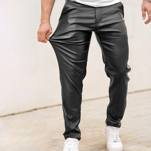 Men's Leather Pants Casual Fashion <b>Trousers</b> Slim Fit Streetwear Bottoms Durable PU Leather Material Comfortable Fit - Product Image 4