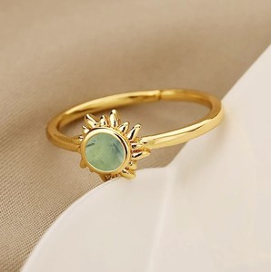 6 MM Prehnite Gemstone Sunburst <b>Rings</b> - Gold Plated <b>Adjustable</b> <b>Ring</b> for Women Jewelry - Product Image 3