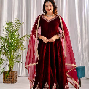 Elegante Conjunto de Tres Piezas Anarkali de Diseño Moderno con Bordado de Lentejuelas para Mujer, de Secado Rápido, para Todas las Temporadas, Bodas, Fiestas y Eventos - Product Image 1