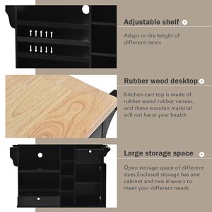 Carrello da Cucina in Legno Massello con Due Ruote Bloccabili, Mobiletto per Microonde, Unità di Servizio da Terra - Product Image 3