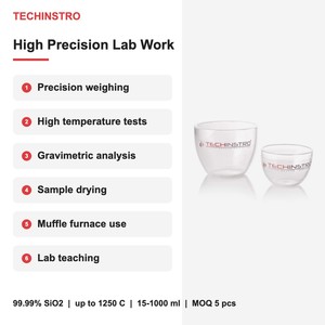 Creuset de laboratoire en quartz sans couvercle pour utilisation haute précision et haute température, en silice fondue, 15ml-500ml, formes basse et haute - Product Image 5