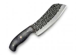 Handcrafted Forged Steel Culinary Kitchen Slicing Tool <b>Hammered</b> Dimpled Blade Wood Handle Mosaic <b>Pin</b> - Product Image 5