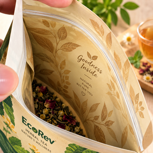 Bolsa Ecológica EcoRev para Té de Hierbas, con Cierre de Cremallera, Reutilizable, Laminada, BOPP/VMCPP, Impresa con Serigrafía, Empaque Natural para Bienestar - Product Image 6