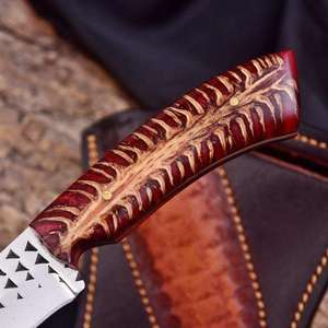 Handmade Western Skinning <b>Knife</b> File Work Blade Pine Cone Red Resin Handle Floral Leather Sheath Hunting <b>EDC</b> Camping Wholesale - Product Image 5