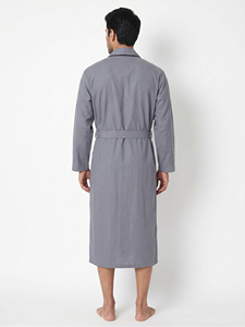 Men Gray Long Sleeve Robe With Pockets Casual Sleepwear Gown Bathrobe Soft 100% Cotton Nightwear Robe Gown Mens - Product Image 3