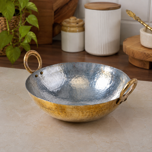 Hand Hammered Iron Kadai Wok with Brass Handles | Traditional Indian Karahi for Cooking Frying Restaurant Use - Product Image 2
