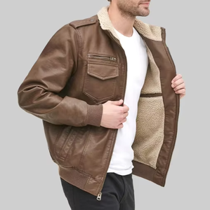 Latest Hot Selling Premium Quality Custom Design Red Real Leather Jacket Streetwear Custom Collar Leather Outdoor Jacket Men's - Product Image 4