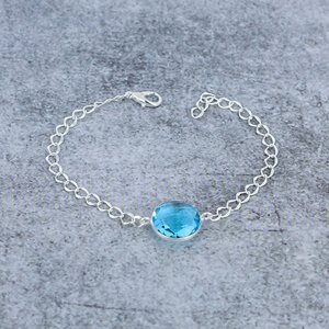 Blue Topaz Gemstone 925 Sterling Silver Plated Bezel Connector Shape Chain <b>Bangles</b> <b>for</b> Anniversary Gift Party Everyday Wear - Product Image 3