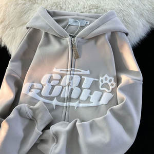 Sudadera con capucha de punto grueso para hombre, estilo urbano, holgada, con estampado puff, para invierno, mezcla de algodón, OEM - Product Image 3