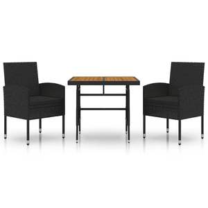 Set da Pranzo per Esterni in Rattan PE Nero e Acciaio con Mobili in Legno di Acacia Massiccio - Product Image 2