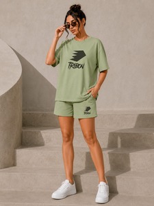 Ensemble de shorts 2 pièces pour femmes modernes, fabriqué en coton 100%, respirant, texture douce, coupe régulière, mode décontractée d'été, best-seller - Product Image 1