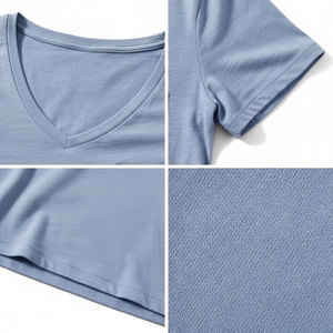 Camiseta de Mujer con Cuello en V y Bolsillo, Algodón Suave, Corte Holgado, Bolsillo en el Pecho, Camiseta Básica Informal, Servicio Personalizado OEM/ODM, Venta al Por Mayor - Product Image 5