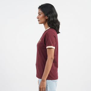 T-shirt court en coton à manches courtes pour femme, bicolore contrastant, personnalisable, vente en gros - Product Image 2